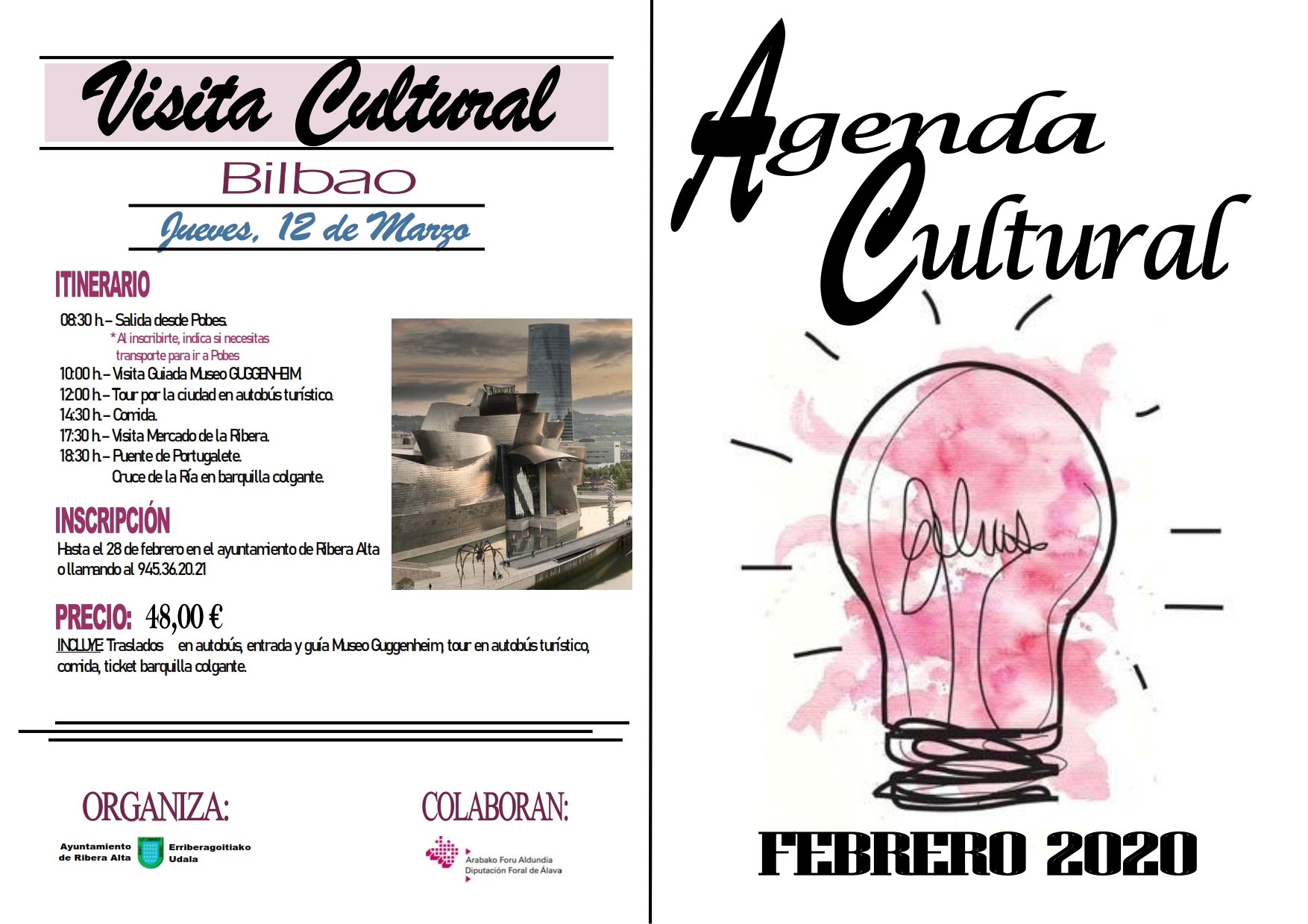 Agenda cultural febrero 2020, en Ribera alta / Erriberagoitia